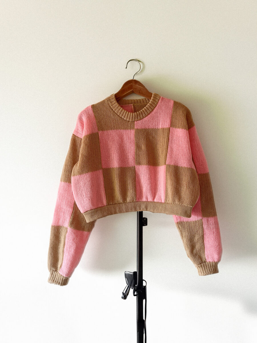 Pink & Brown Checkered Sweater