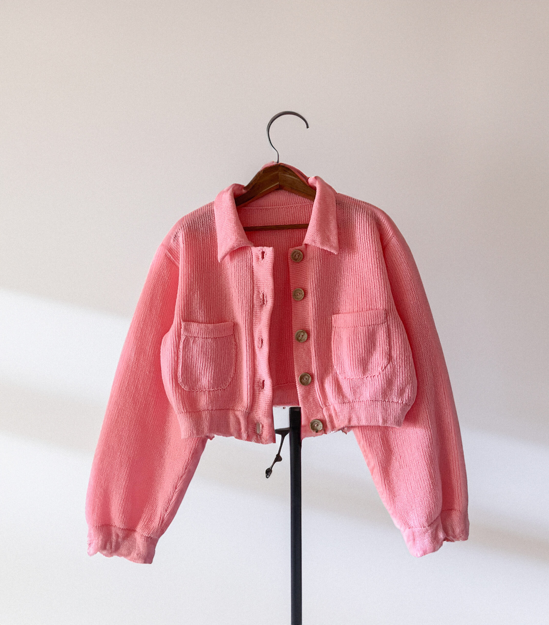 Knitted Pink Cropped Jacket